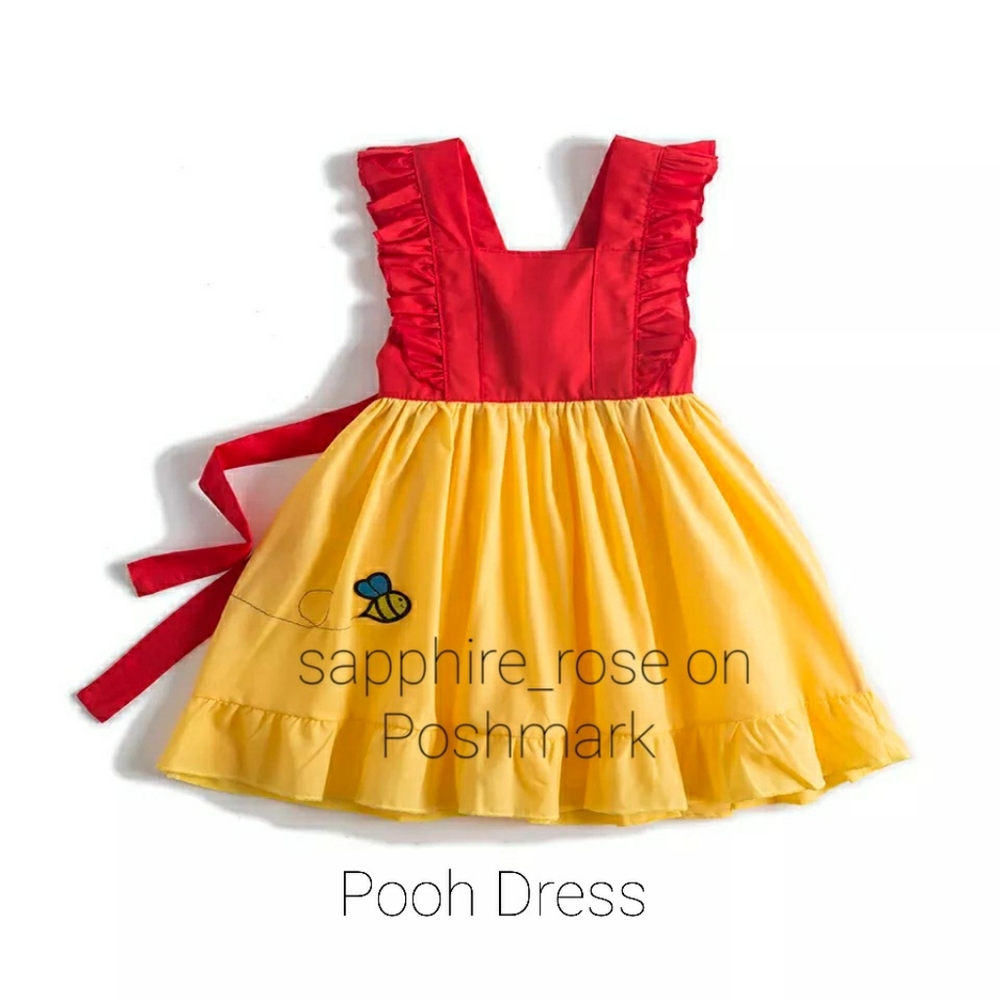 Winnie the Pooh Girls Dress Toddler Girl Birthday Party Dress & Headband 3T NEW